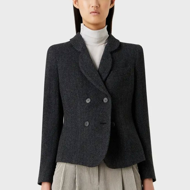 Shop (W) Emporio Armani 2023秋冬人字纹双排扣西装外套深灰色 H4NG21-E2113-016