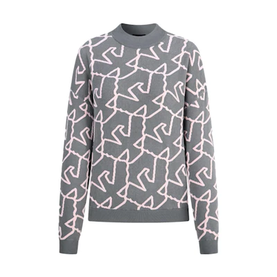 (Women) EMPORIO ARMANI FW23 Logo Crewneck Knit Sweater Grey Pink 6R2MTB-2M20Z-F608