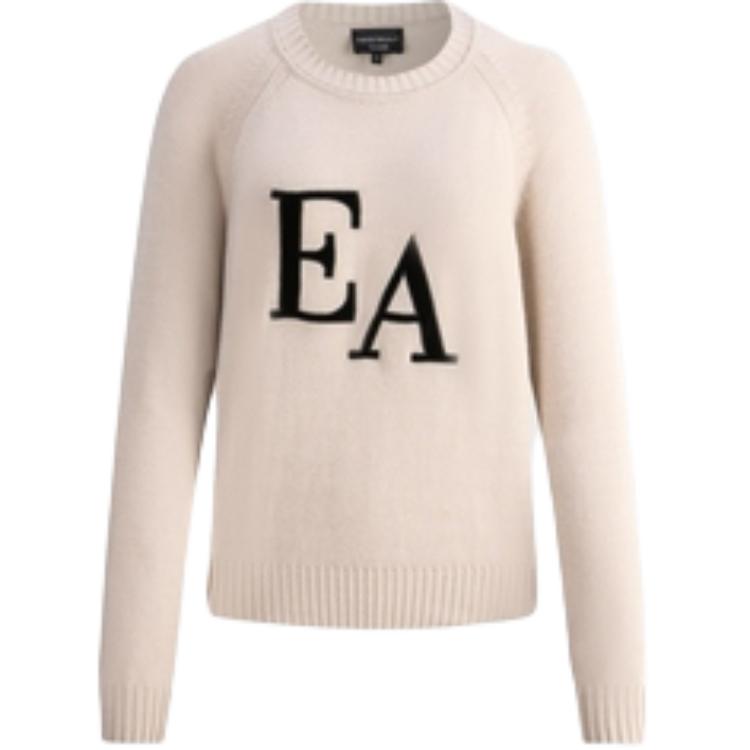 (Women) EMPORIO ARMANI FW23  Ribbed Knit Logo Sweater Light Brown. 8N2MYL-2MA6Z-0213