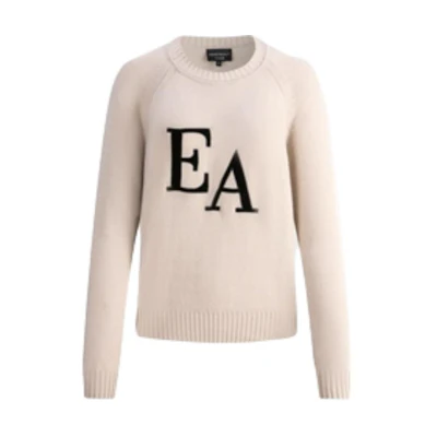 (Women) EMPORIO ARMANI FW23 Ribbed Knit Logo Sweater Light Brown. 8N2MYL-2MA6Z-0213