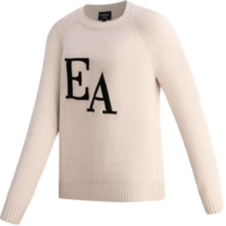 Shop (W) EMPORIO ARMANI FW23 Sweater Rajut Logo Ribbed Coklat Muda. 8N2MYL-2MA6Z-0213