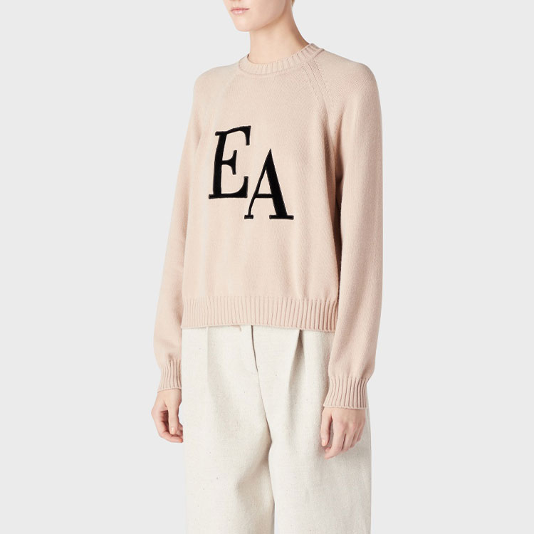 Sizing (W) EMPORIO ARMANI FW23 Sweater Rajut Logo Ribbed Coklat Muda. 8N2MYL-2MA6Z-0213