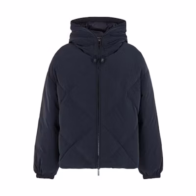 (Women) EMPORIO ARMANI FW23 Navy Quilted Down Jacket with Drawstring Hood Women. 6R2B79-2NFEZ-0926