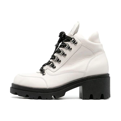 (W) Emporio Armani Leather Ankle Boots 'White Lace-Up'