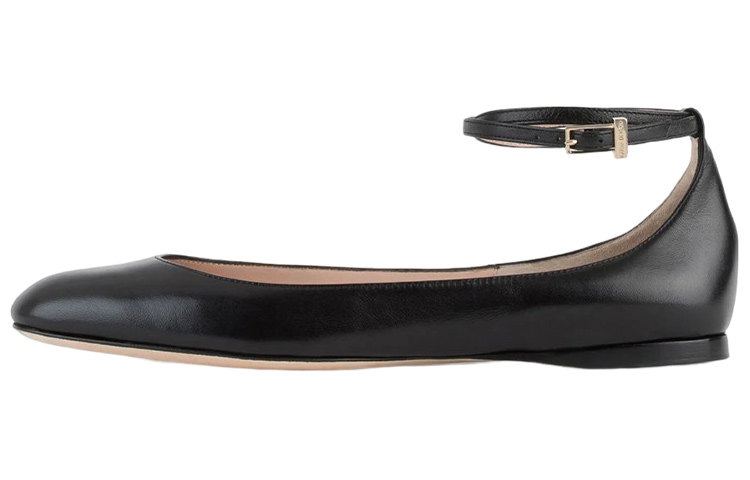 (W) Emporio Armani Leather Buckle Round-Toe Flats 'Black'