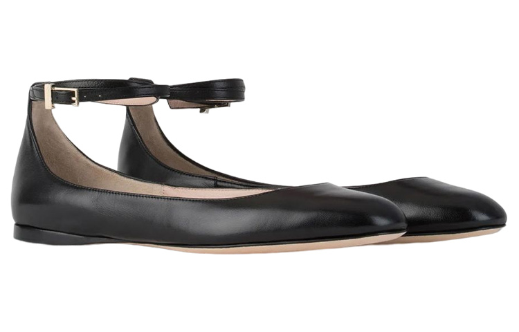 (W) Emporio Armani Leather Buckle Round-Toe Flats 'Black' 圖 2