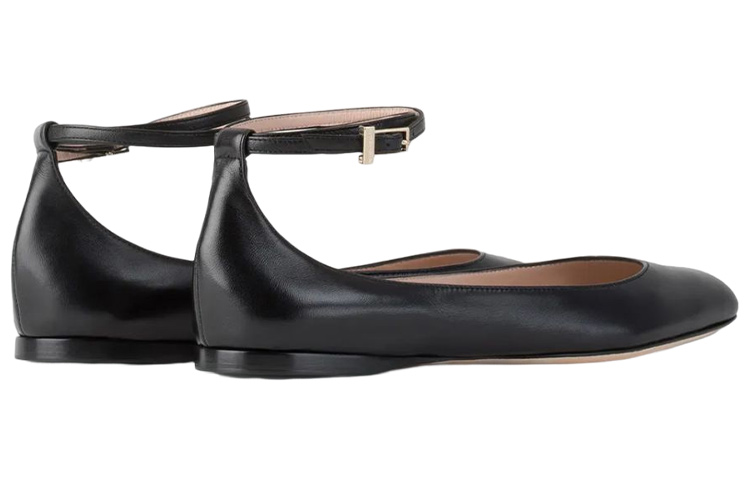 (W) Emporio Armani Leather Buckle Round-Toe Flats 'Black' 圖 3