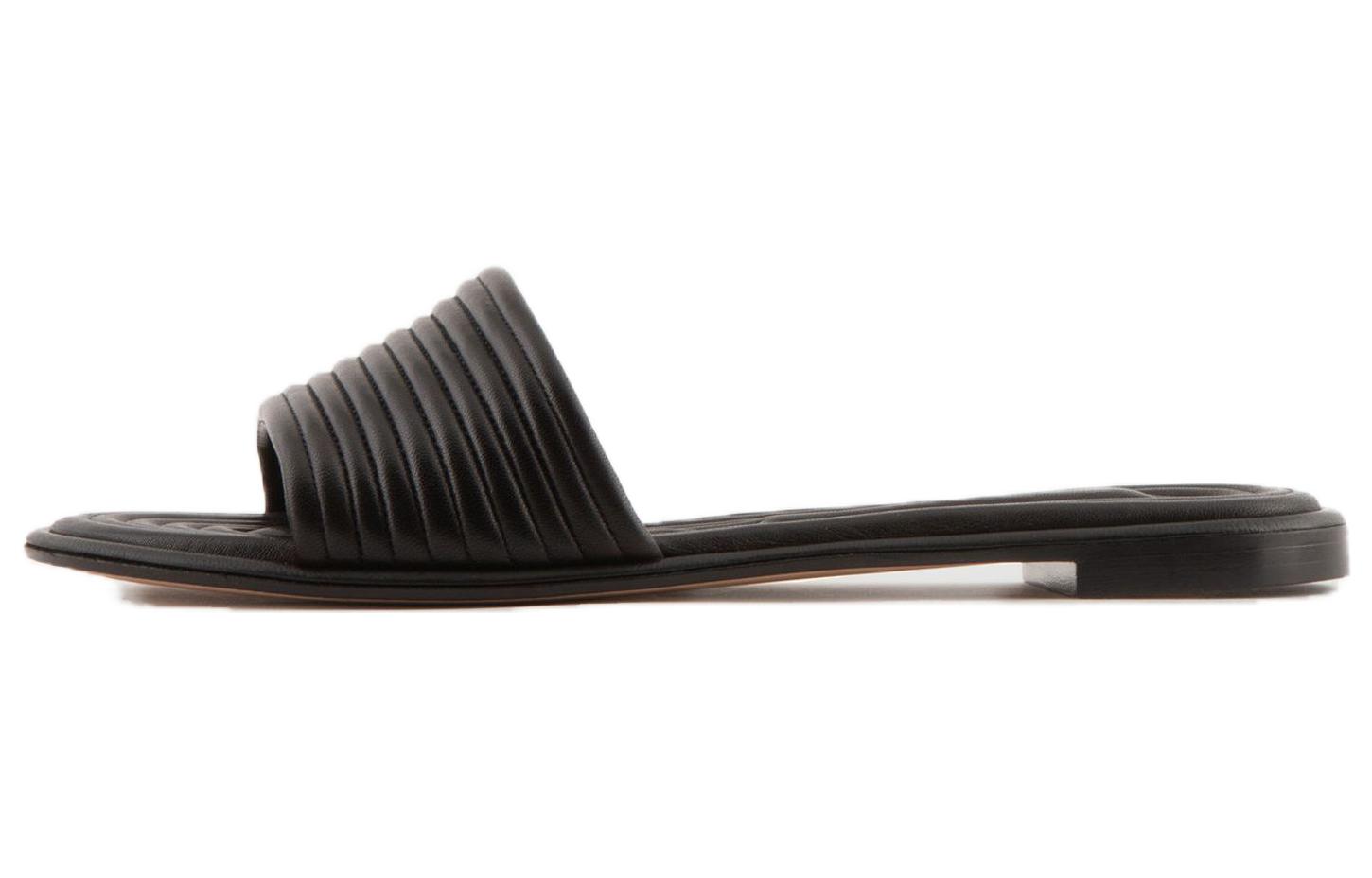 (W) Emporio Armani Leather Fashion Round Toe Slide 'Black'