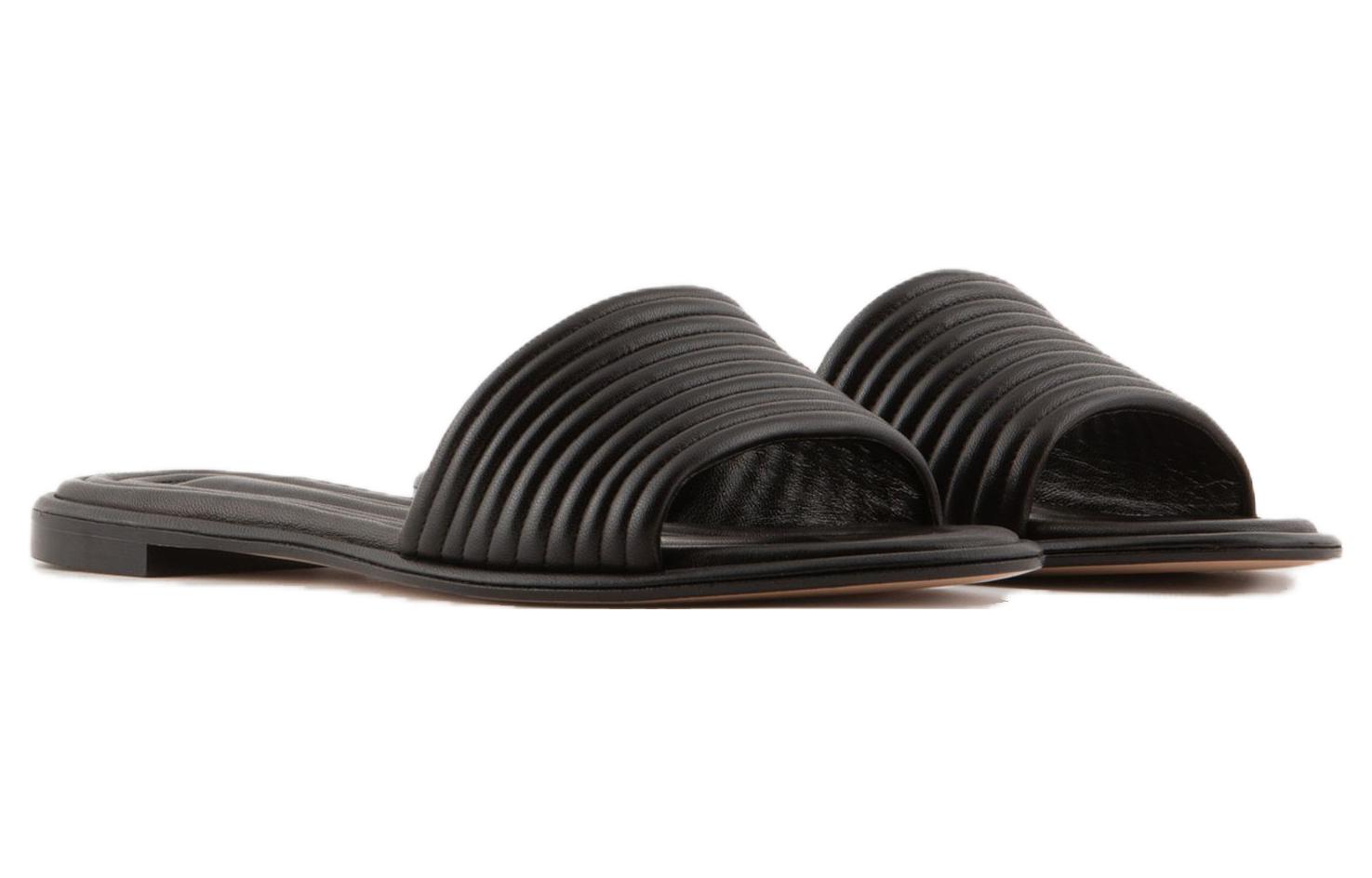 (W) Emporio Armani Leather Fashion Round Toe Slide 'Black' 圖 2