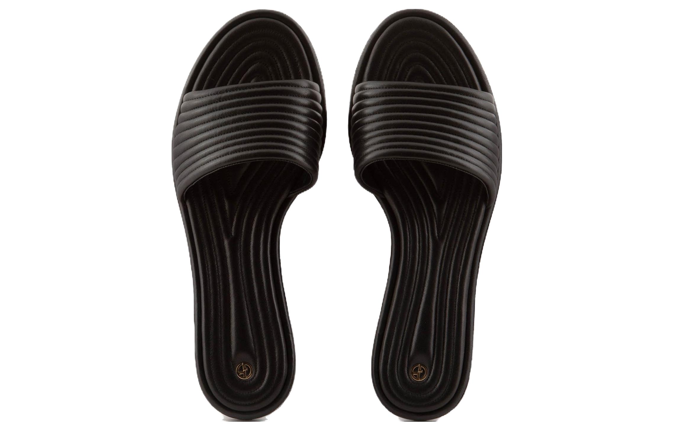 (W) Emporio Armani Leather Fashion Round Toe Slide 'Black' 圖 3