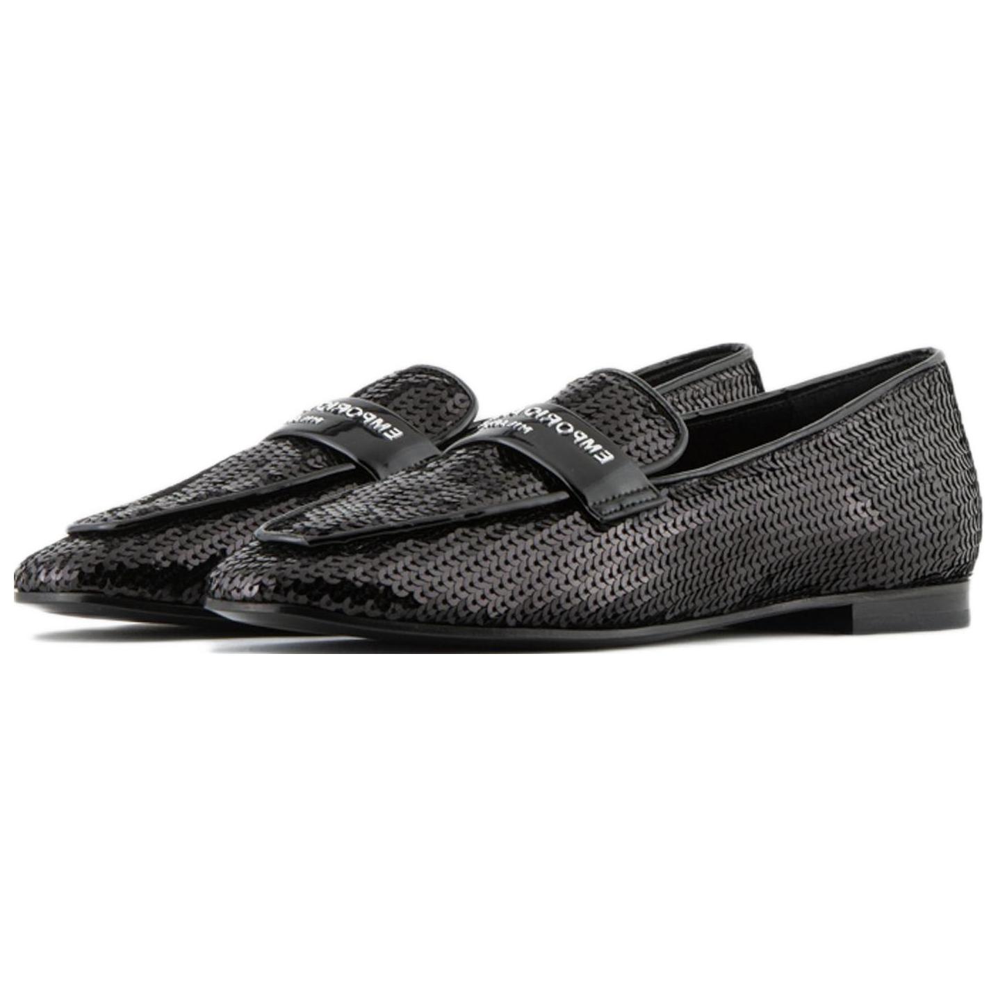 (W) Emporio Armani Leather Flat 'Black Sequin'