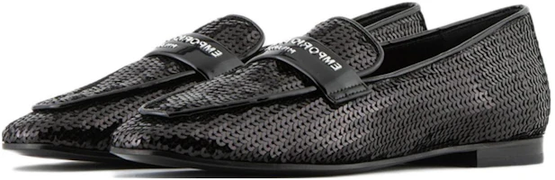 (Women) Emporio Armani Leather Flat 'Black Sequin' X3A100XN7491K001 (Women) Emporio Armani Leather Flat 'Black Sequin' X3A100XN7491K001