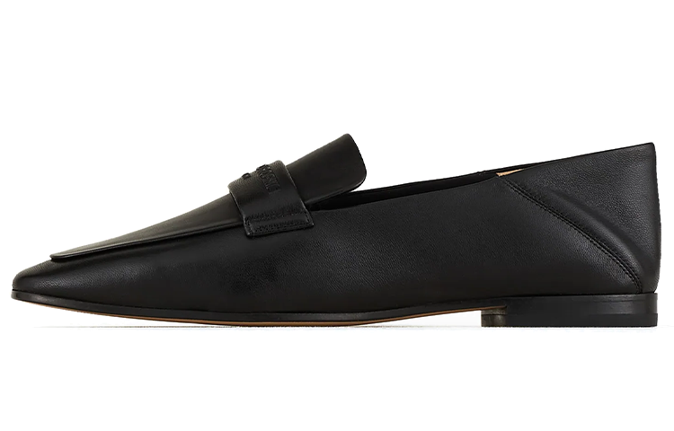 (W) Emporio Armani Leather Flat 'Embossed Logo Black'