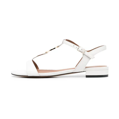 (W) Emporio Armani Leather Flat Sandal 'White'
