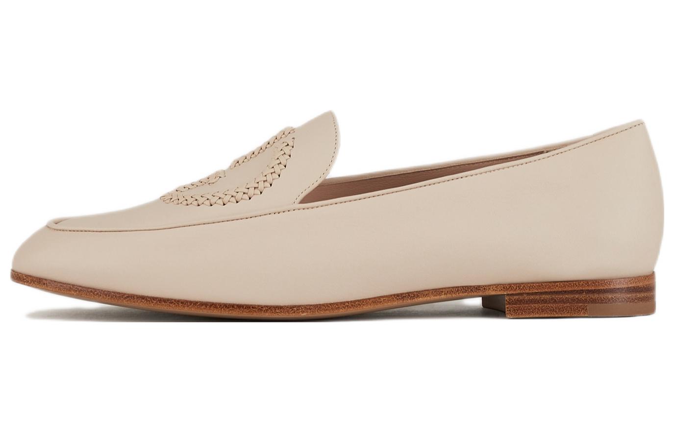 (W) Emporio Armani Leather Loafer 'Logo Embroidery Beige'