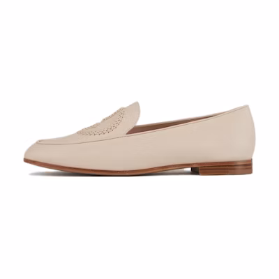 (W) Emporio Armani Leather Loafer 'Logo Embroidery Beige'