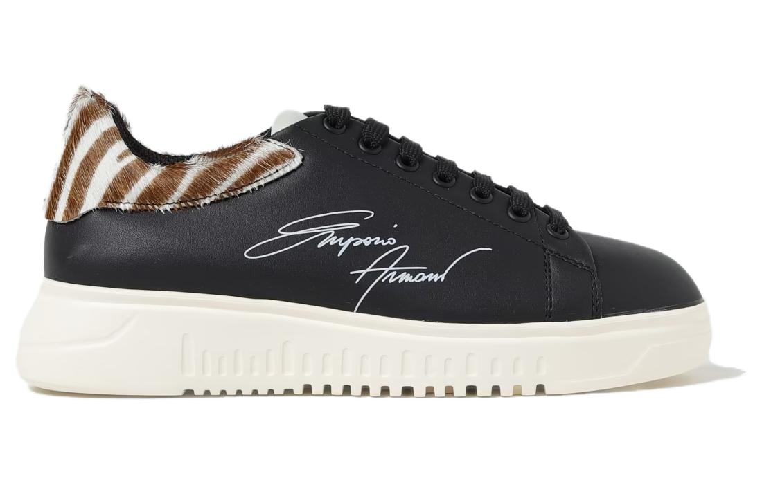 Order (W) 엠포리오 아르마니 블랙 가죽 로우탑 스니커즈 X3X024XN3881R298