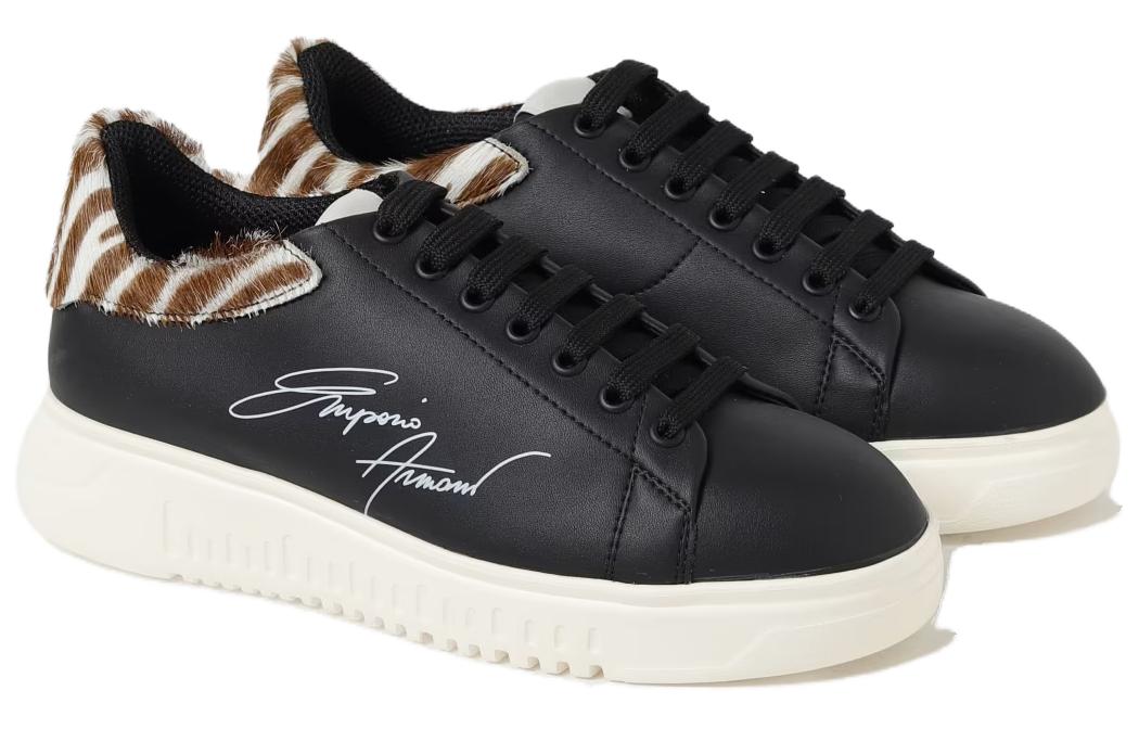 Lookbook (W) 엠포리오 아르마니 블랙 가죽 로우탑 스니커즈 X3X024XN3881R298