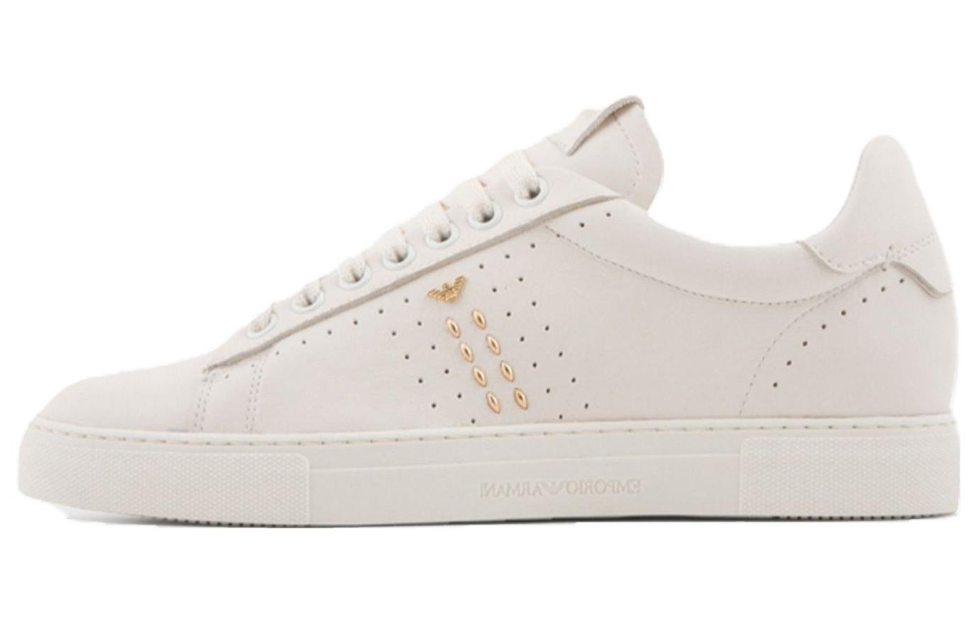 (W) Emporio Armani Leather Low Top 'Studded Perforation - Cream'