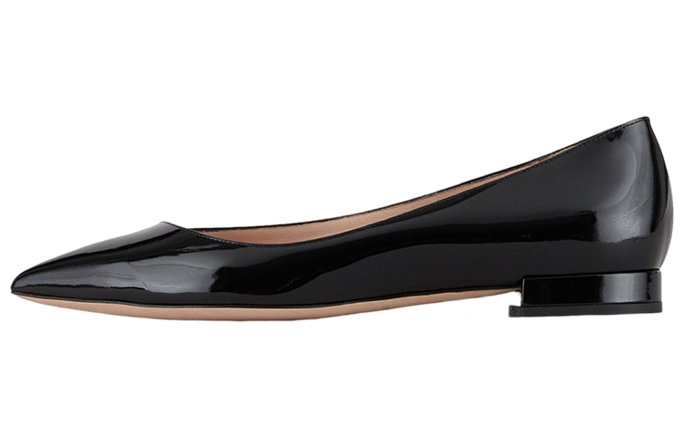 (W) Emporio Armani Leather Pointed Flat 'Black'