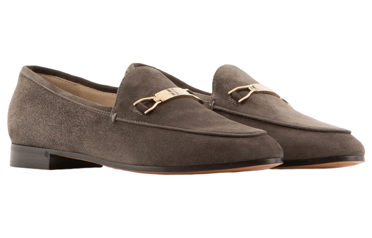 (W) Emporio Armani Leather Round-Toe Flat 'Grey' 圖 2