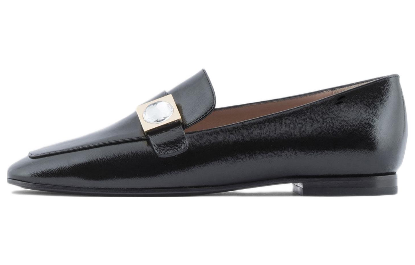 (W) Emporio Armani Leather Round-Toe Flats 'Black'