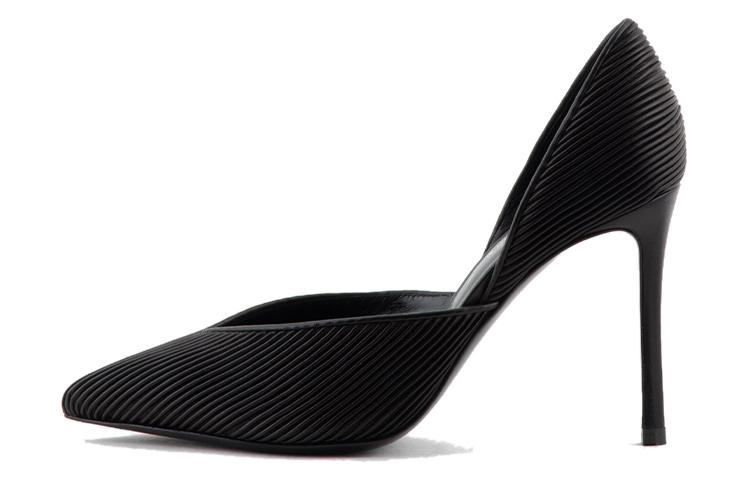 Buy (W) 安普里奥·阿玛尼黑色皮革套脚时尚细高跟鞋 X1E950XN9661K001