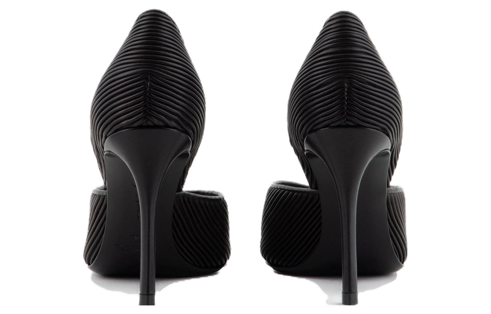 (W) Emporio Armani Leather Slip-On Black 'Fashion Stiletto High Heel' 圖 4