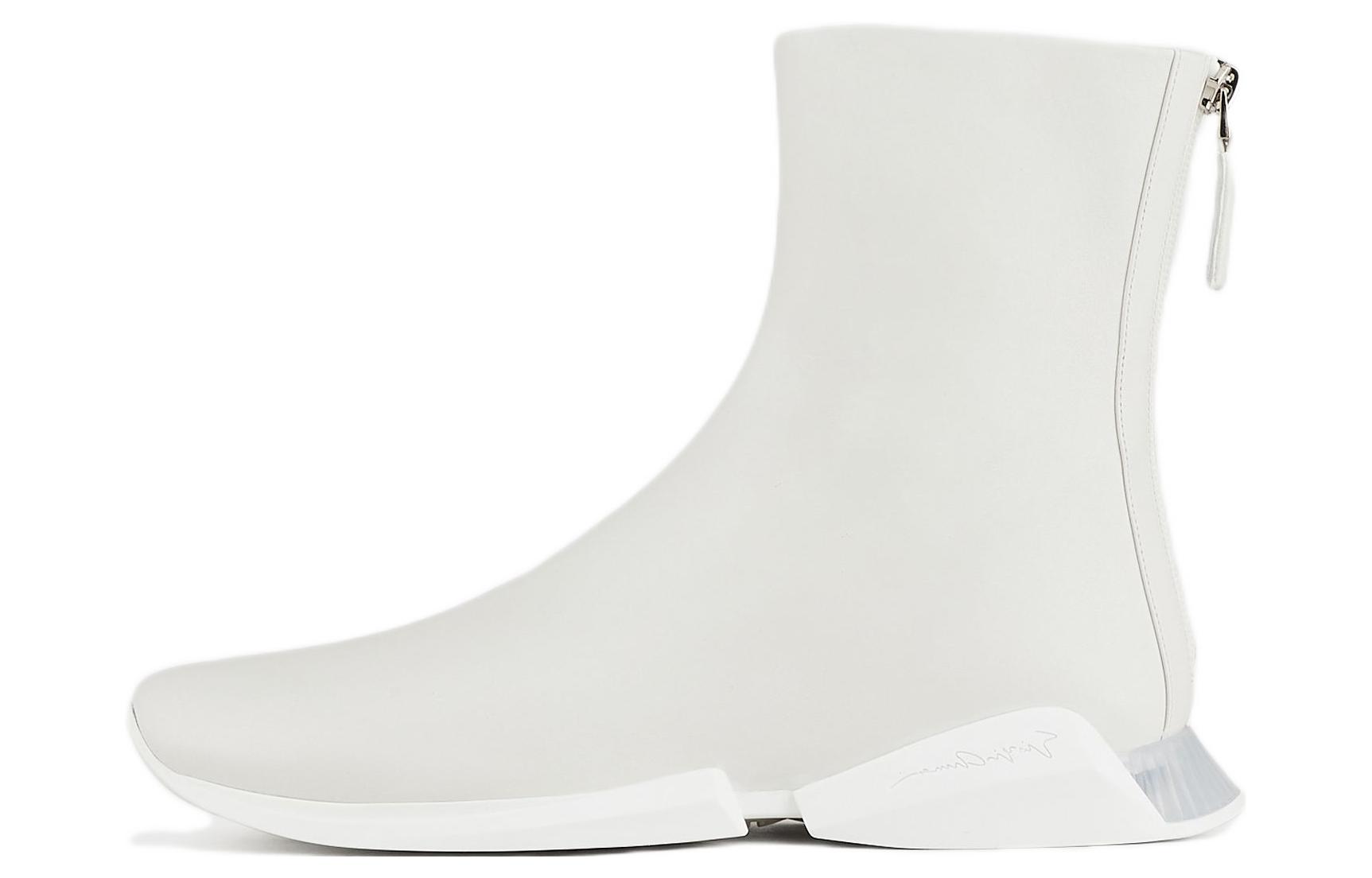 (W) Emporio Armani Leather Zip Round-Toe Ankle Boot 'White Fashion'