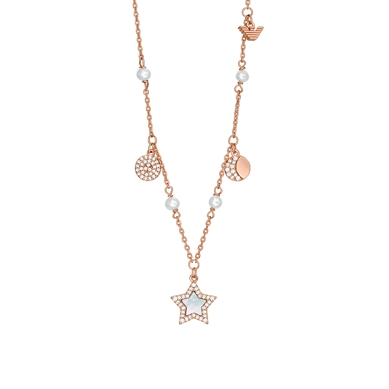 (Women) Emporio Armani LOVE Series Moon & Star Pearl Necklace Rose Gold for Women. EGS3106221