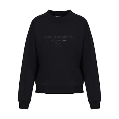 (Women) Emporio Armani Navy Blue Crewneck Sweatshirt with Logo Print 3R2M7K2-JRKZ1-0926