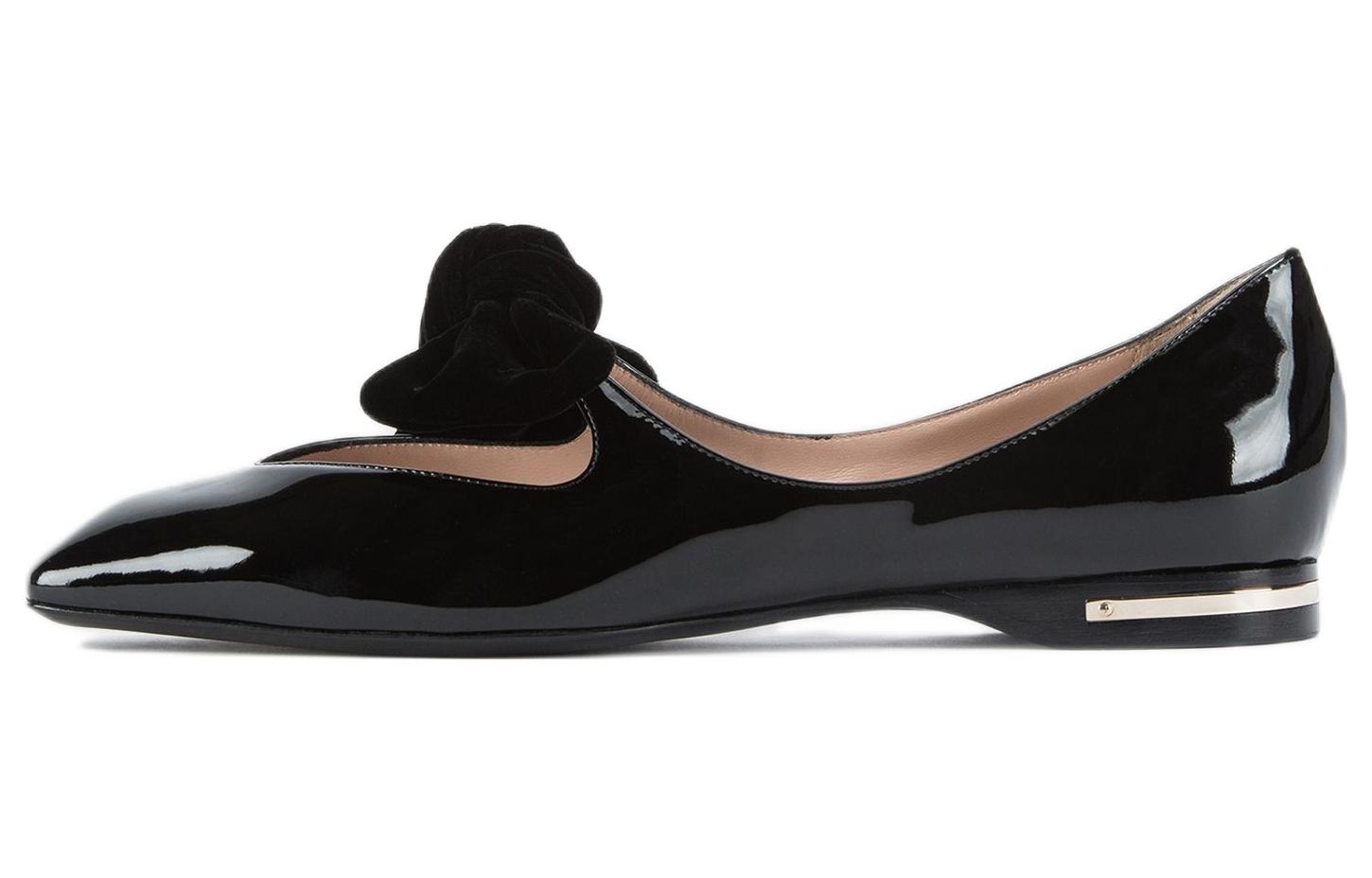 (W) Emporio Armani Patent Leather Flat 'Black Bow'