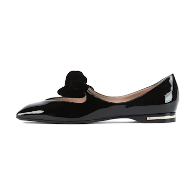 (W) Emporio Armani Patent Leather Flat 'Black Bow'