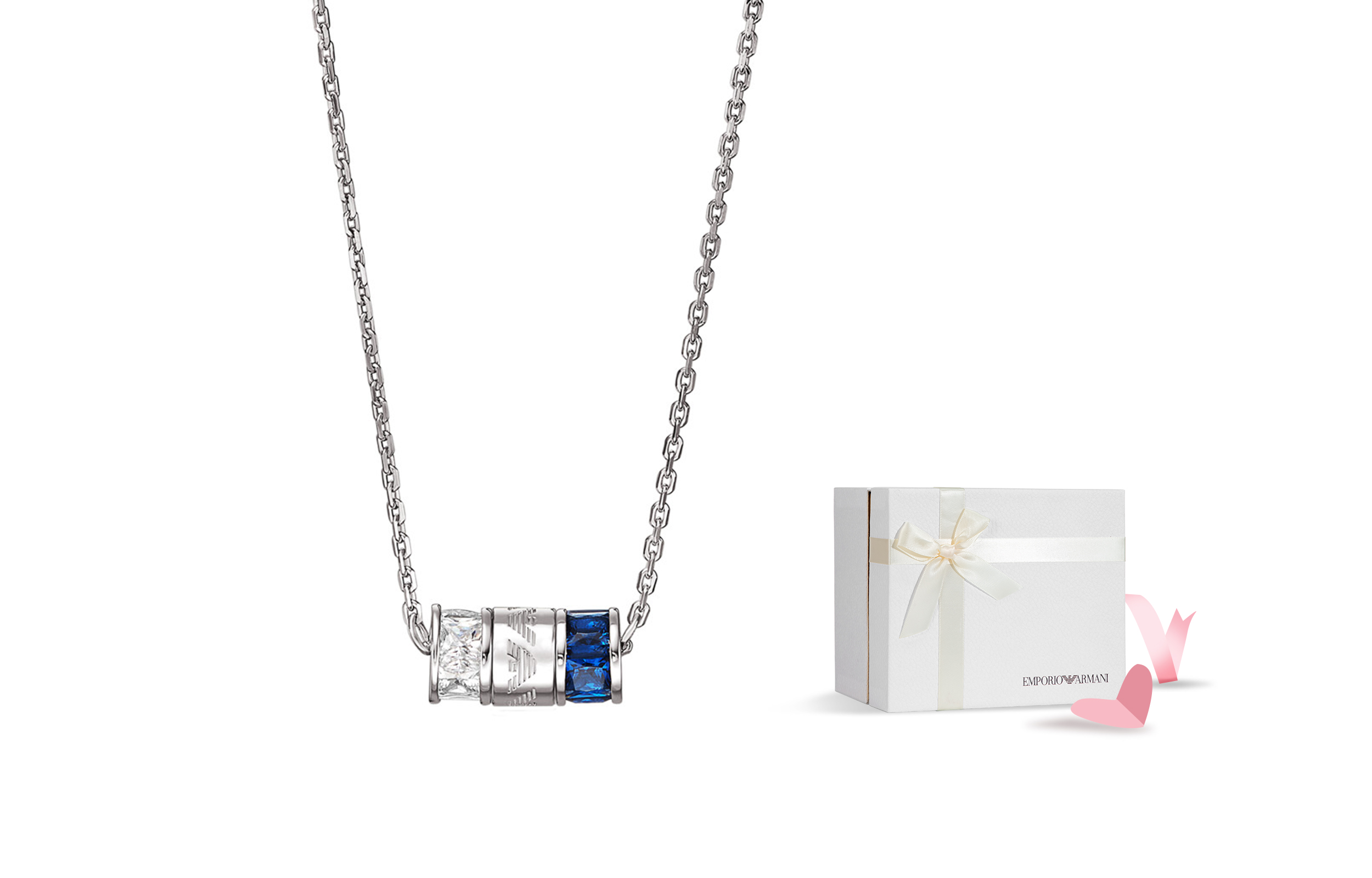 Sizing (W) EMPORIO ARMANI Rondelle Siri Kalung Perak Biru Permata Wanita. EG3578040