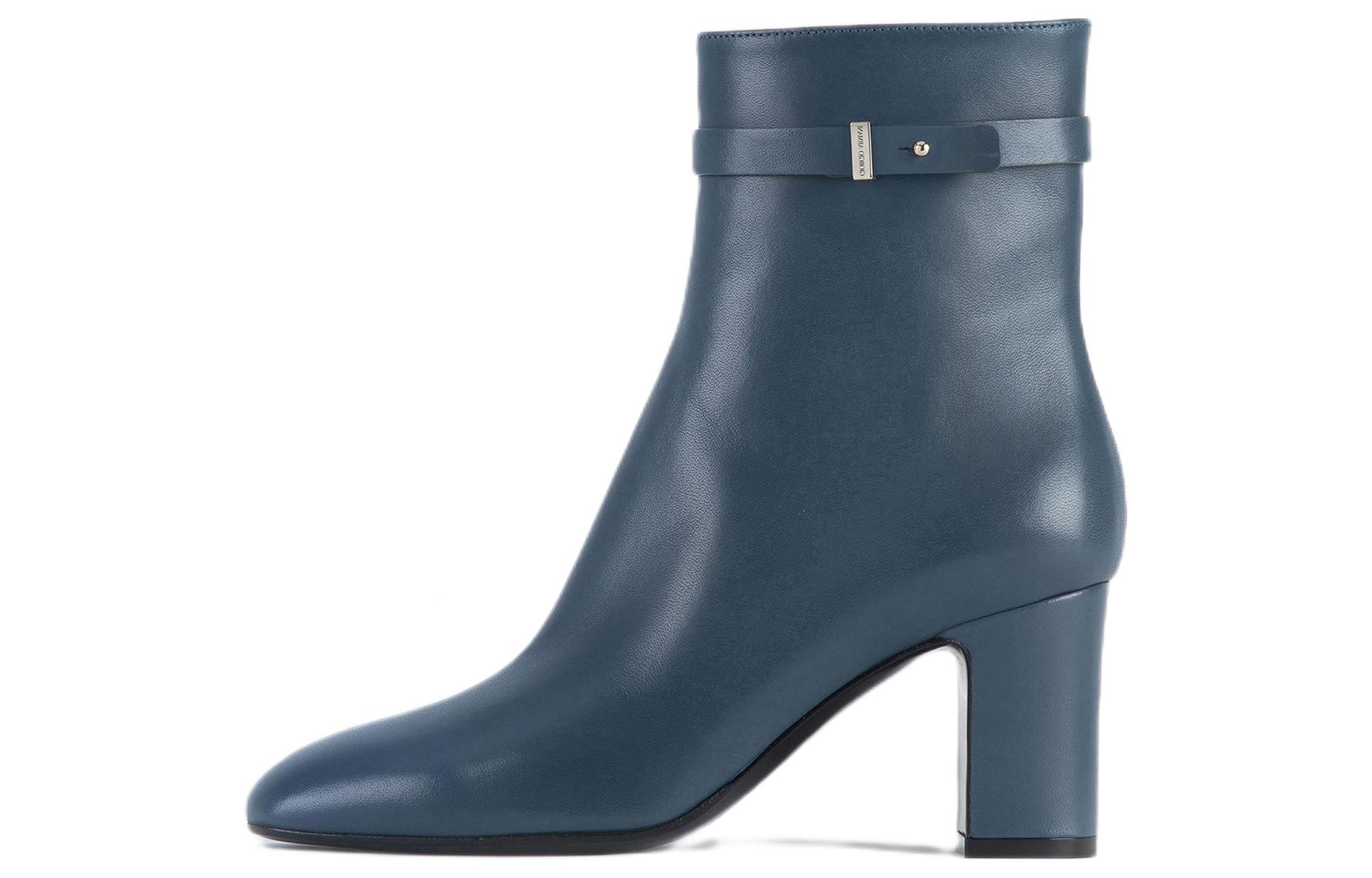 (W) Emporio Armani Sheepskin Zip Block Heel 'Fashion Ankle Boot Blue'