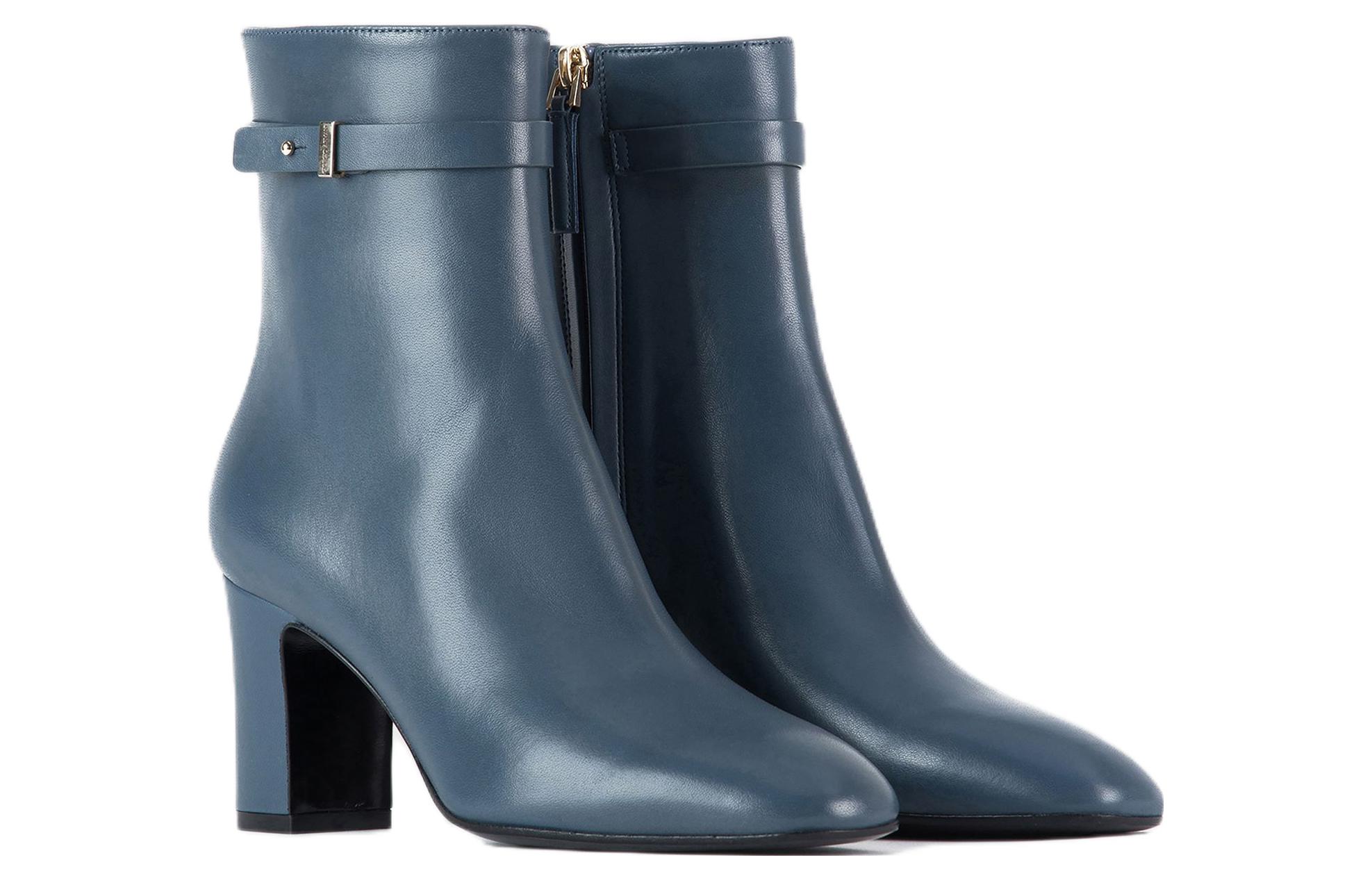 (W) Emporio Armani Sheepskin Zip Block Heel 'Fashion Ankle Boot Blue' 圖 2