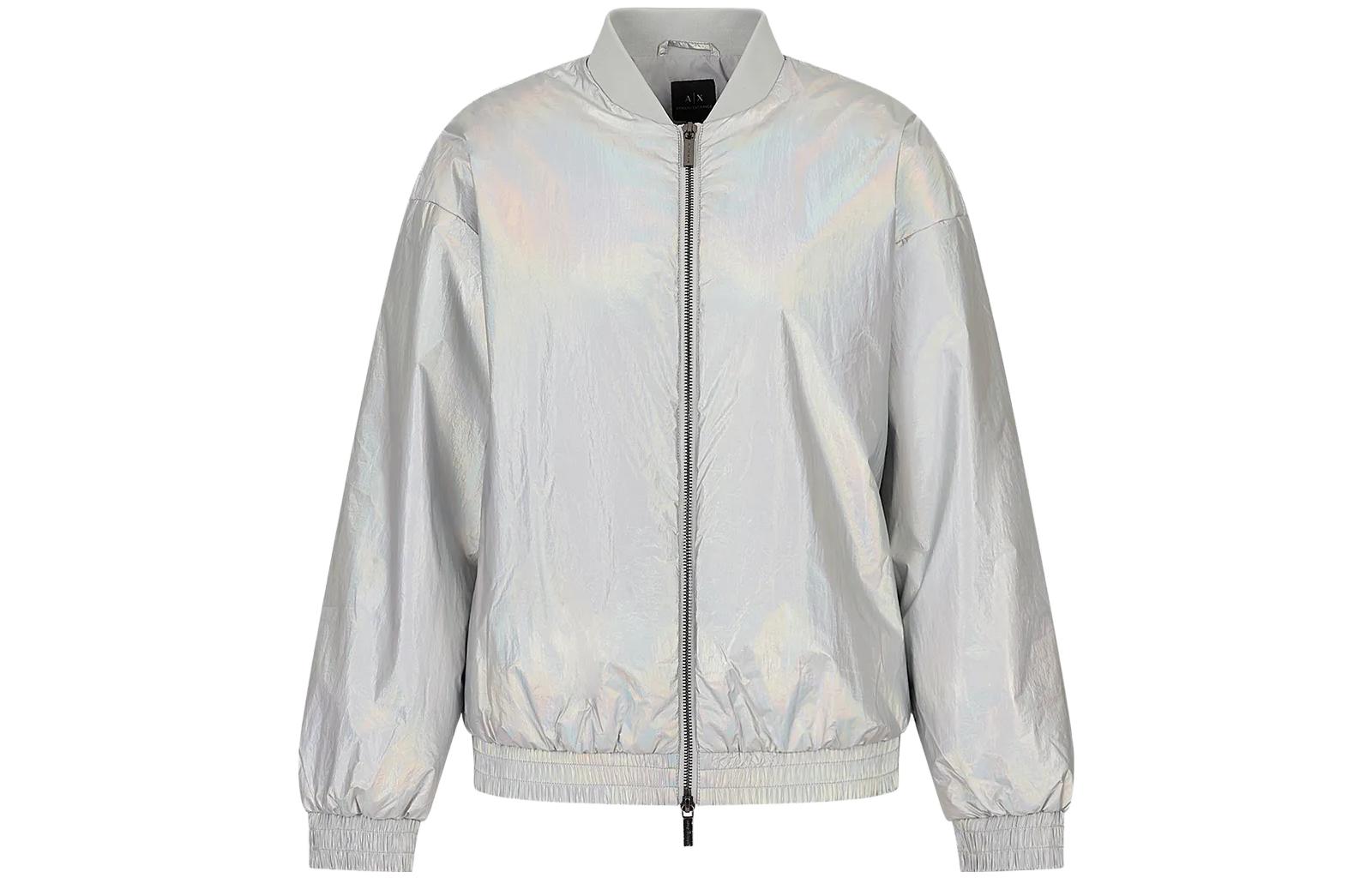 (Women) Emporio Armani Silver Zip-Up Jacket with Stand Collar 3RYB06Y-N52Z1-71AB