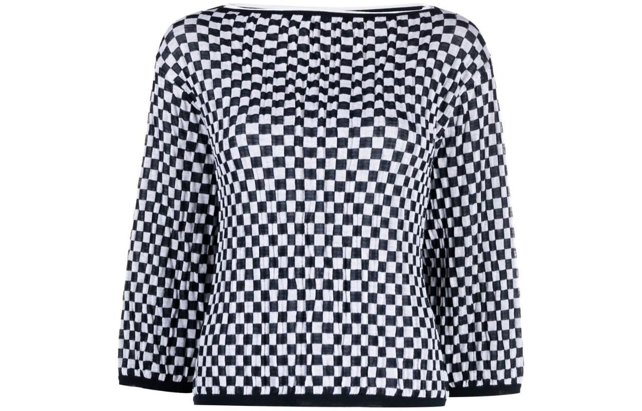 (Women) Emporio Armani SS22  Black White Plaid Knit Crewneck Sweater. 3L2MT82M25ZF911 圖 2