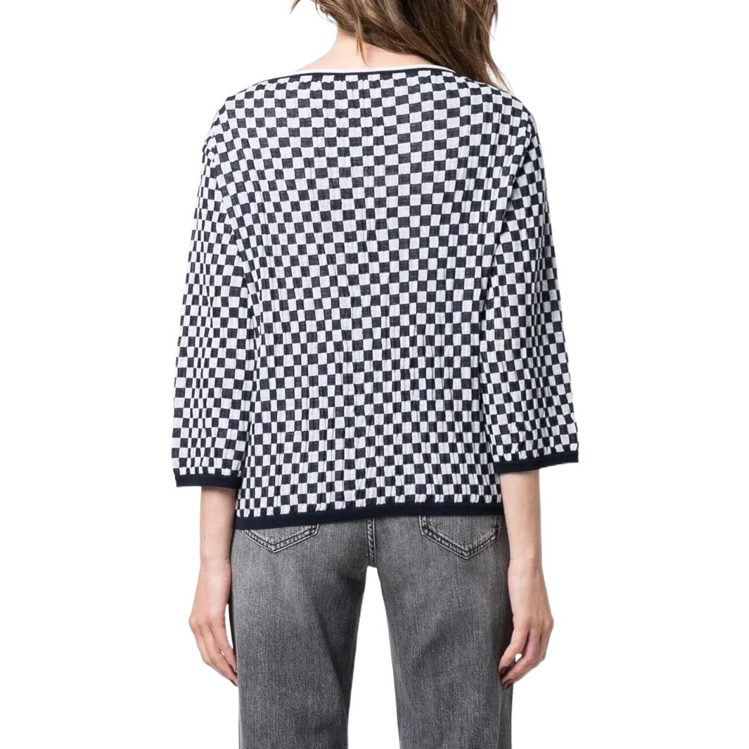 (Women) Emporio Armani SS22  Black White Plaid Knit Crewneck Sweater. 3L2MT82M25ZF911 圖 4