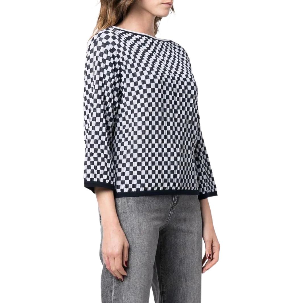 (Women) Emporio Armani SS22  Black White Plaid Knit Crewneck Sweater. 3L2MT82M25ZF911 圖 5