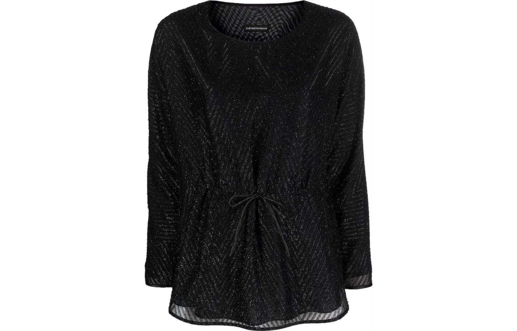 (Women) Emporio Armani SS22  Black Z-Pattern Long Sleeve Shirt. INK1BTI9920999