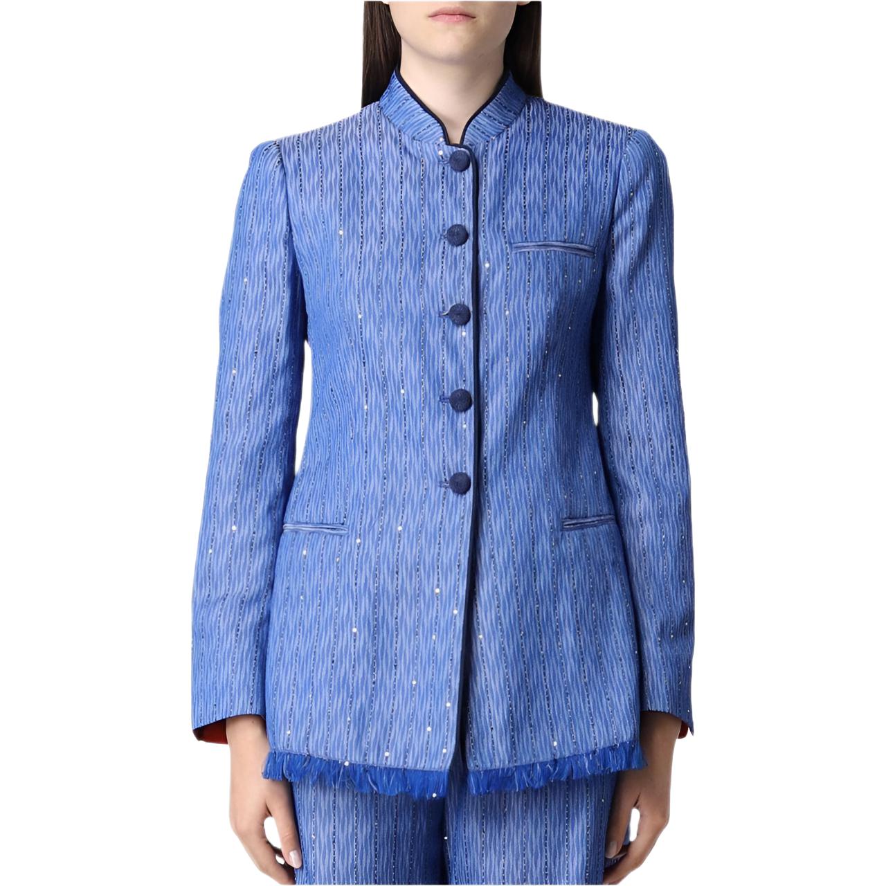 (Women) EMPORIO ARMANI SS22  Sequin Striped Single-Breasted Jacket - Blue ING2CT-I2171-017