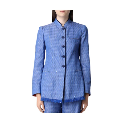 (Women) EMPORIO ARMANI SS22 Sequin Striped Single-Breasted Jacket - Blue ING2CT-I2171-017