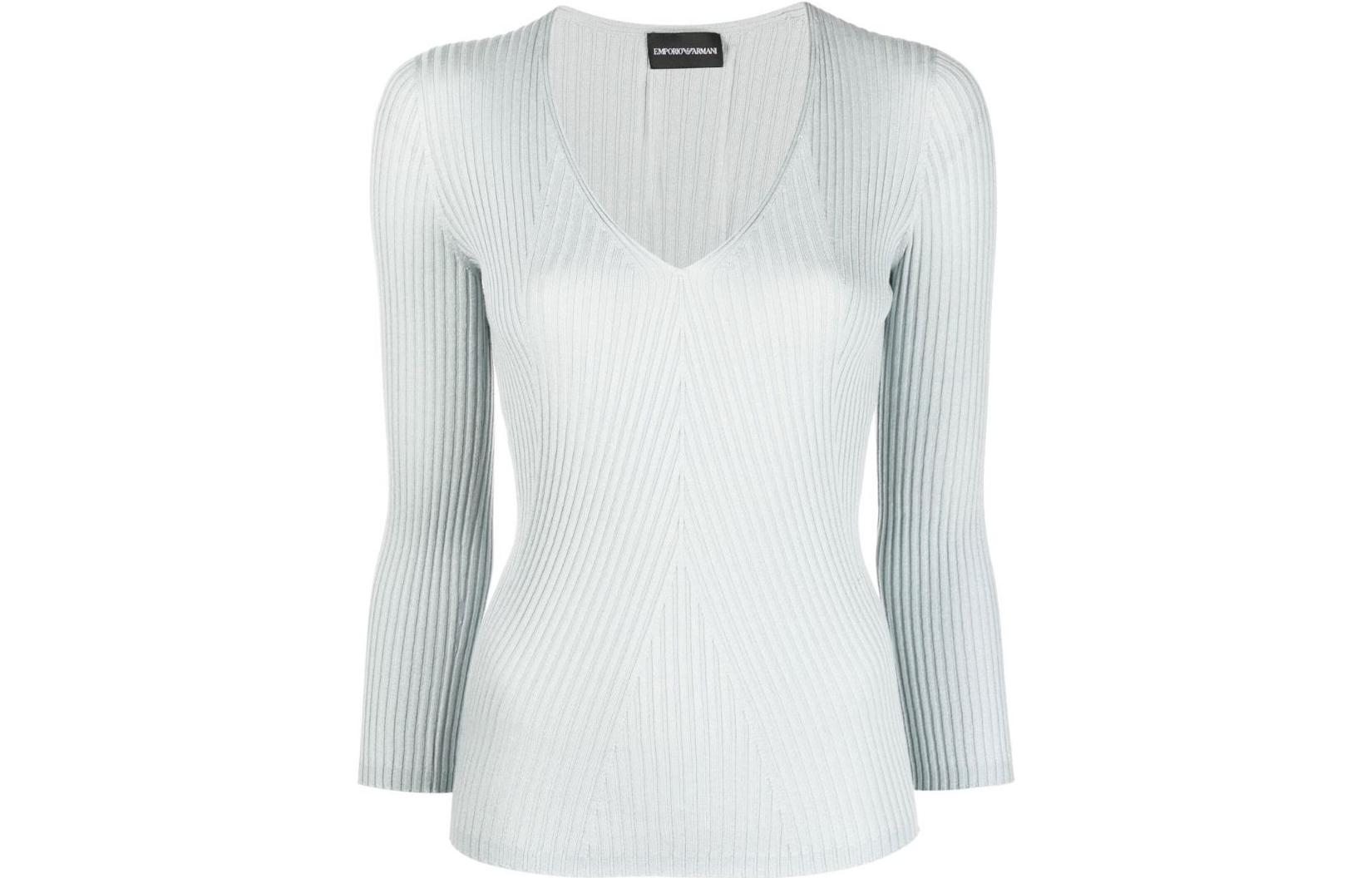 Order (W) 艾米利奥·阿玛尼 SS22 修身V领针织毛衣 浅蓝色 6L2MYA-2MB1Z-07011