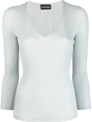 (W) 艾米利奥·阿玛尼 SS22 修身V领针织毛衣 浅蓝色 6L2MYA-2MB1Z-07011 Order (W) 艾米利奥·阿玛尼 SS22 修身V领针织毛衣 浅蓝色 6L2MYA-2MB1Z-07011