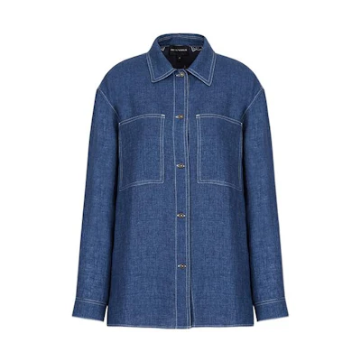 (Women) EMPORIO ARMANI SS22 Solid Denim Long Sleeve Shirt - Blue 3L2CA1-2NF8Z-0960