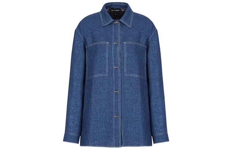 (Women) EMPORIO ARMANI SS22  Solid Denim Long Sleeve Shirt - Blue 3L2CA1-2NF8Z-0960 圖 2