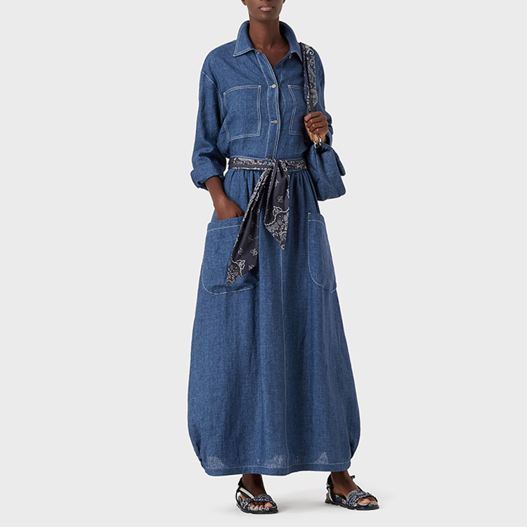 (Women) EMPORIO ARMANI SS22  Solid Denim Long Sleeve Shirt - Blue 3L2CA1-2NF8Z-0960 圖 3