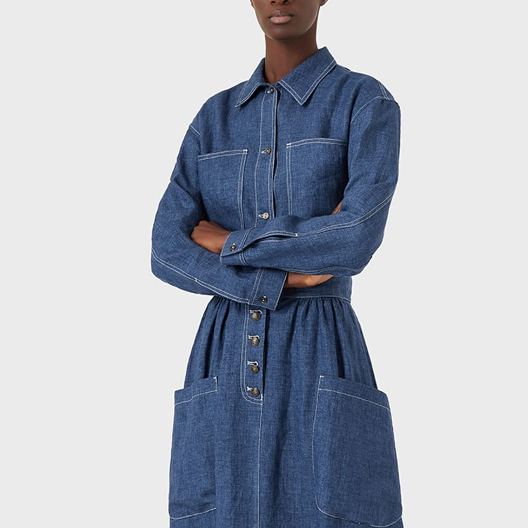 (Women) EMPORIO ARMANI SS22  Solid Denim Long Sleeve Shirt - Blue 3L2CA1-2NF8Z-0960 圖 4