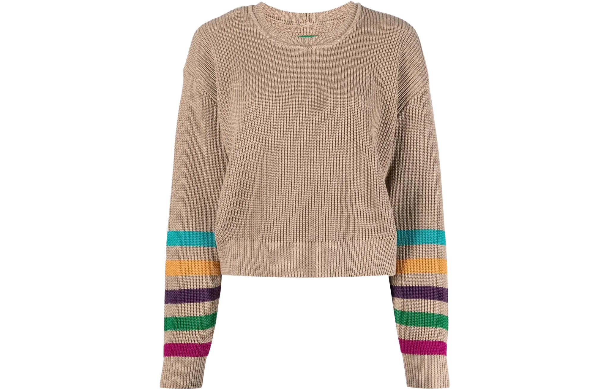 (Women) Emporio Armani SS22  Striped Crewneck Pullover Sweater Light Brown. 3L2MXX-2M87Z-F137